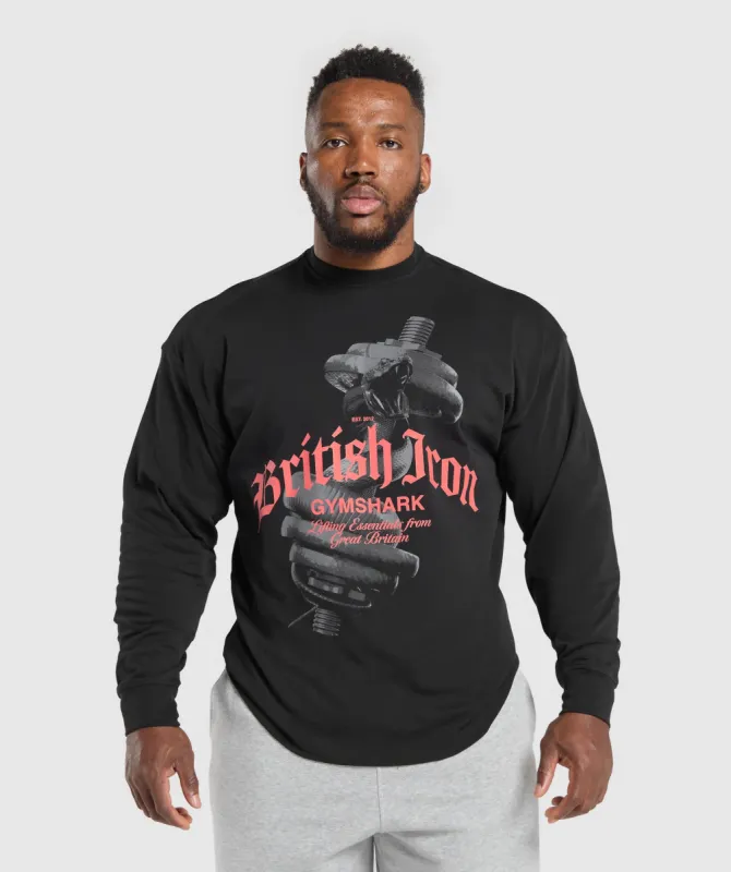 Gymshark British Iron Long Sleeve T-Shirt - Black sold by Gymshark