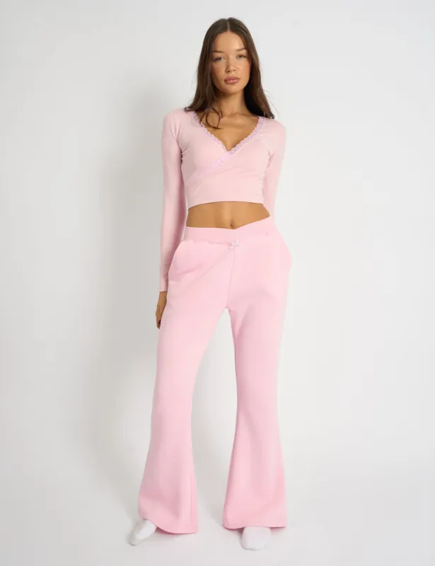 Kaiia Bow Detail Wide Leg Joggers Pink sold by Public Desire