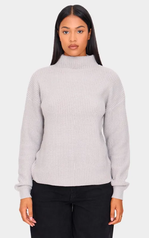 Tall Grey High Neck Knitted Jumper sold by Pretty Little Thing