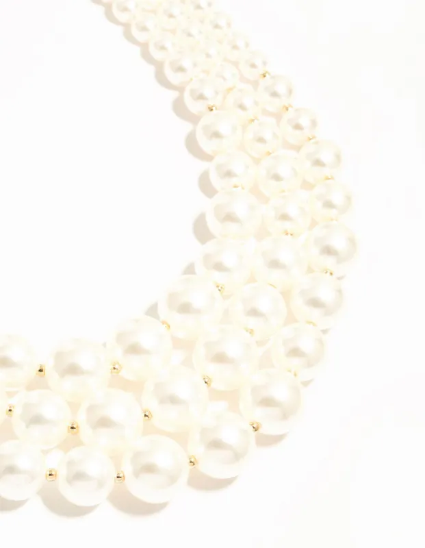 Gold Plated Pearl Triple Row Layered Necklace sold by lovisa