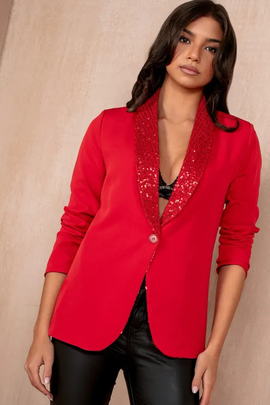 Matilda Red Sequin Lapel Blazer sold by Va Va Voom