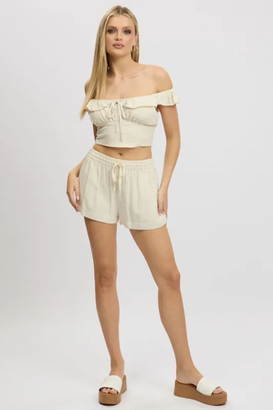 Beige Shorts Elasticated Waist sold by Ally Fashion