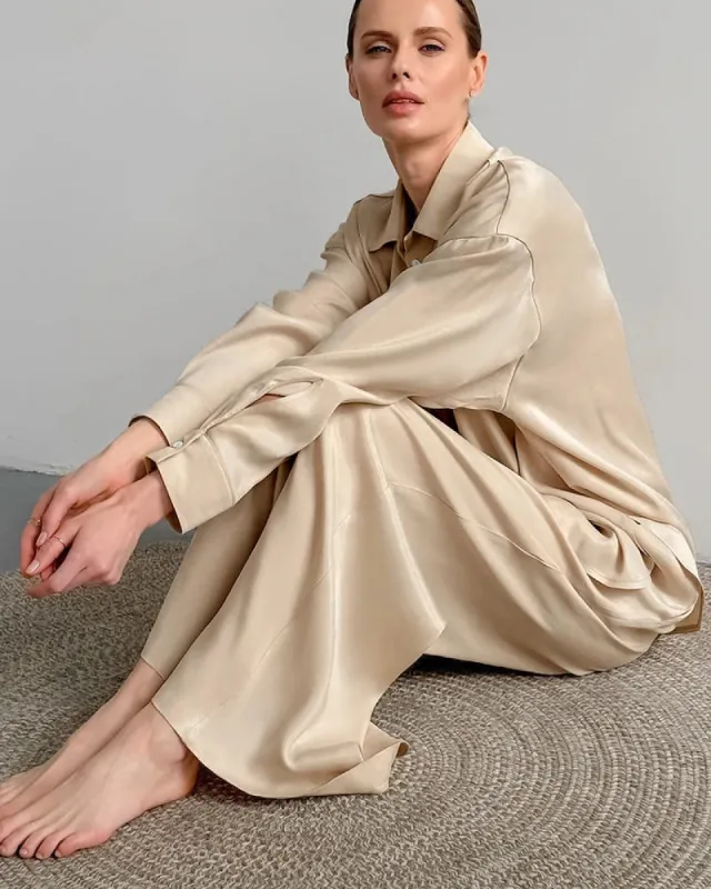 Oversized Full Length Silk Pajamas Set sold by DAISYSILK