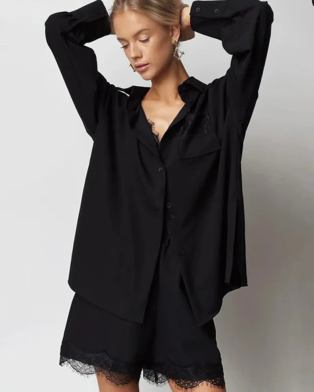 Oversized Silk Shirt Shorts Pajamas Set sold by DAISYSILK
