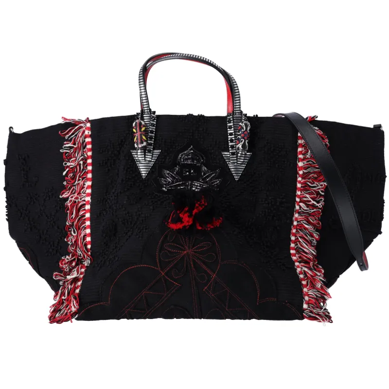 Christian Louboutin Portugaba Tote Bag 3195183 Black Red Multi Canvas Leather sold by Gaby's Bags