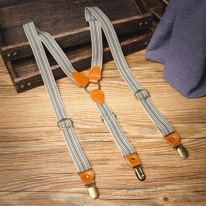 Vintage Light Brown Striped Y-back Elastic Suspenders sold by FloralTrip