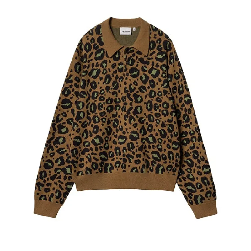 Carhartt WIP LS Arlo Polo Camo Leo Jacquard Tamarind Black sold by Kong