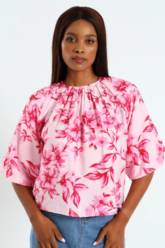 Bubble Sleeve Raglan Blouse - Pink sold by Edgars