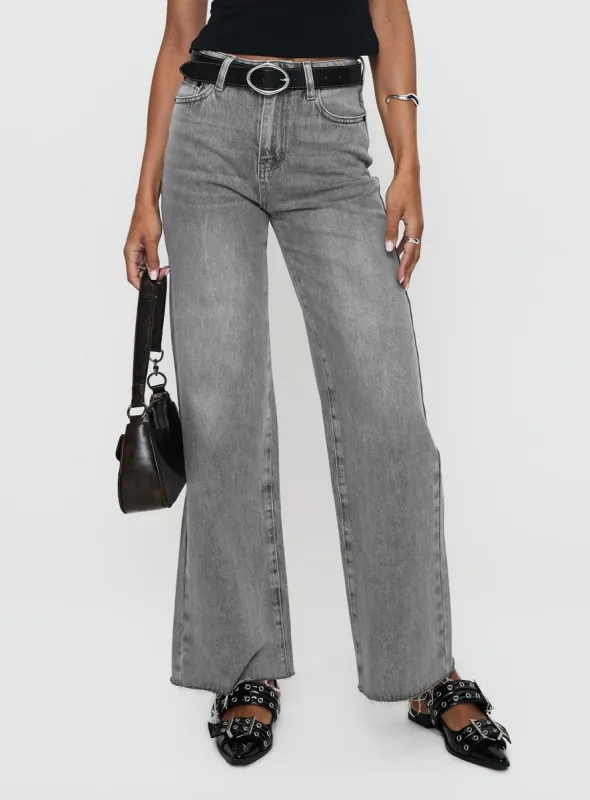 Henesey High Rise Straight Leg Jeans Washed Grey sold by Princess Polly