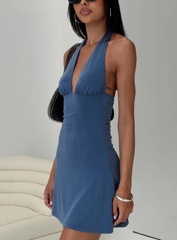 Tinisie Halter Mini Dress Slate Blue sold by Princess Polly