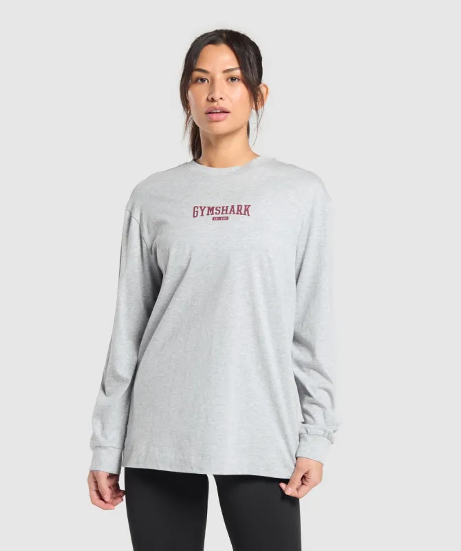 Gymshark Collegiate Lifestyle Long Sleeve Top - Light Grey Core Marl sold by Gymshark