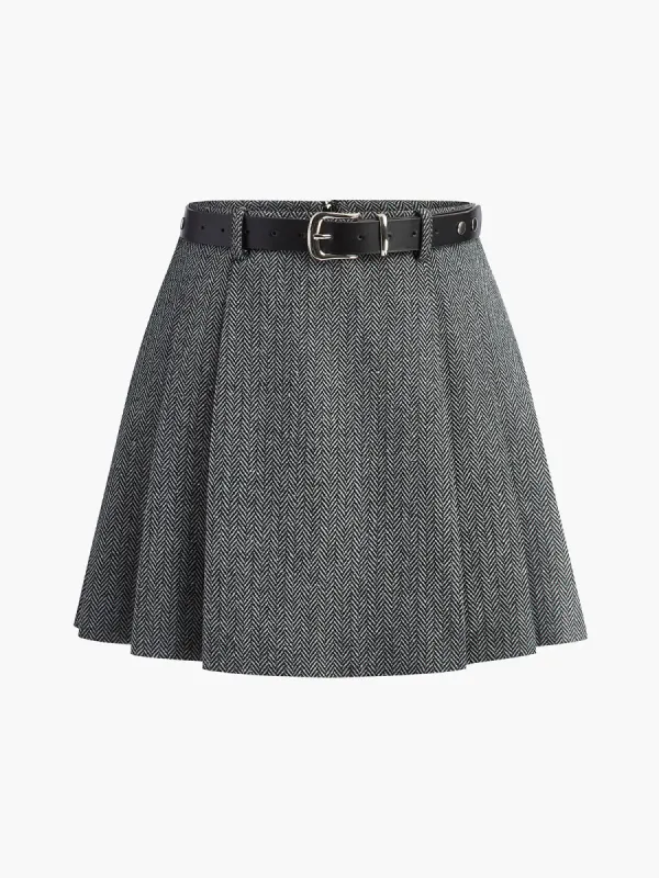Chevron Belted Tweed Skirt sold by COMMENSE