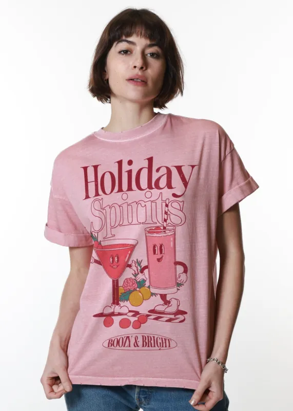 Holiday Spirits Dusty Pink Boyfriend Tee sold by Girl Dangerous