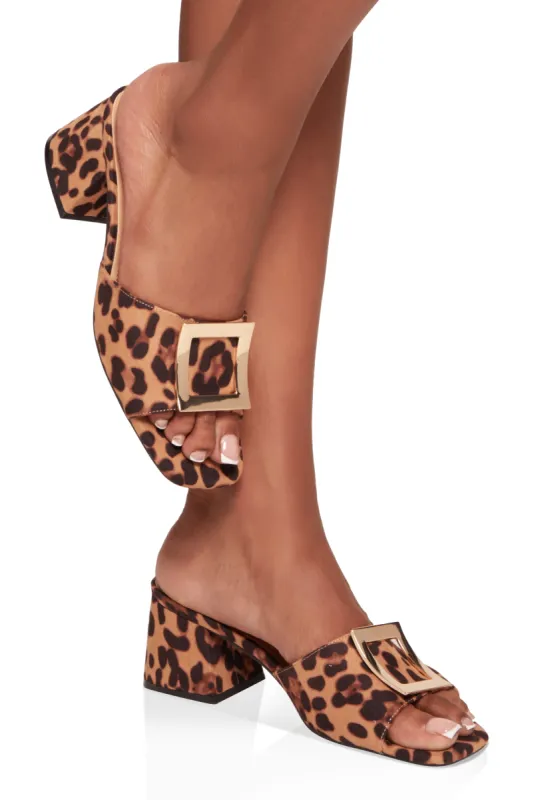 Square Pendant Open Toe Block Heel Mules sold by Rainbow