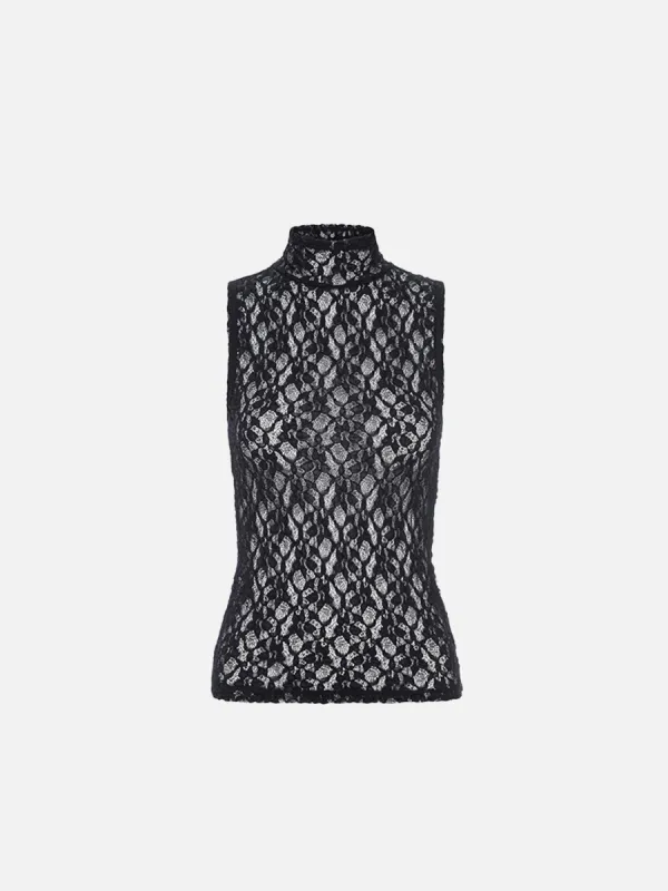Sleeveless Mesh Mockneck Top -- Black sold by Frame Denim