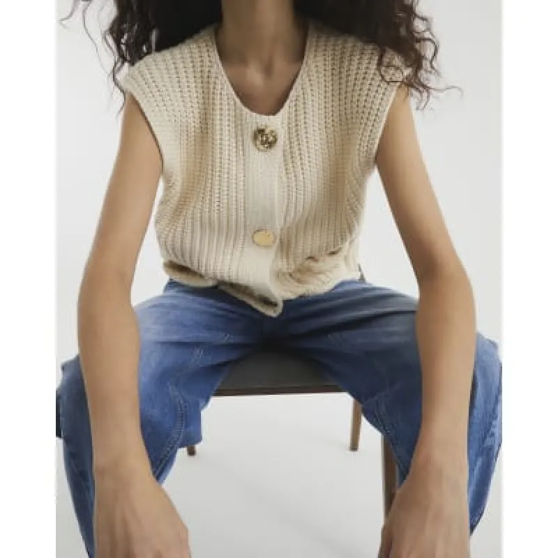 Cream Sleeveless Button Cardigan sold by River Island