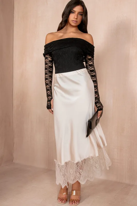 Hydee Champagne Satin Skirt sold by Va Va Voom