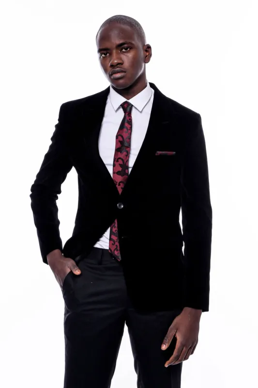 Wide Peak Lapel Velvet Black Blazer - Wessi sold by Wessi