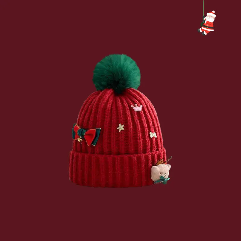 Beanie Christmas Cute Deer Pom Poms Knitted Hat sold by FloralTrip