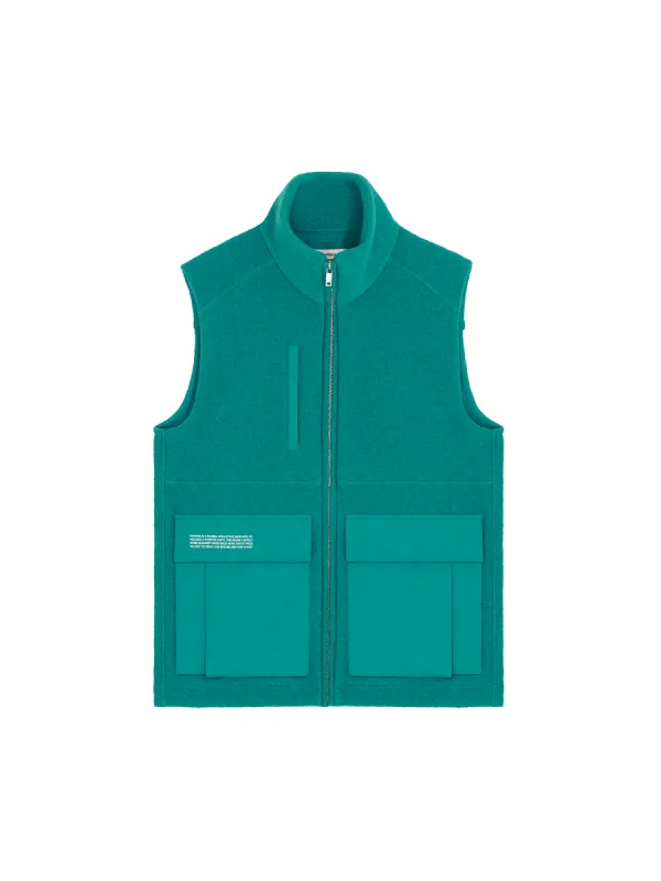 Men's DNA Utility Wool Gilet—scarab teal sold by Pangaia