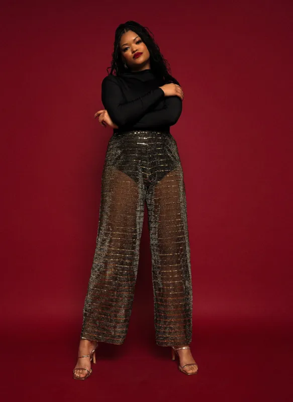 Jovie Shimmer Sheer Wide Leg Pants sold by Rebdolls