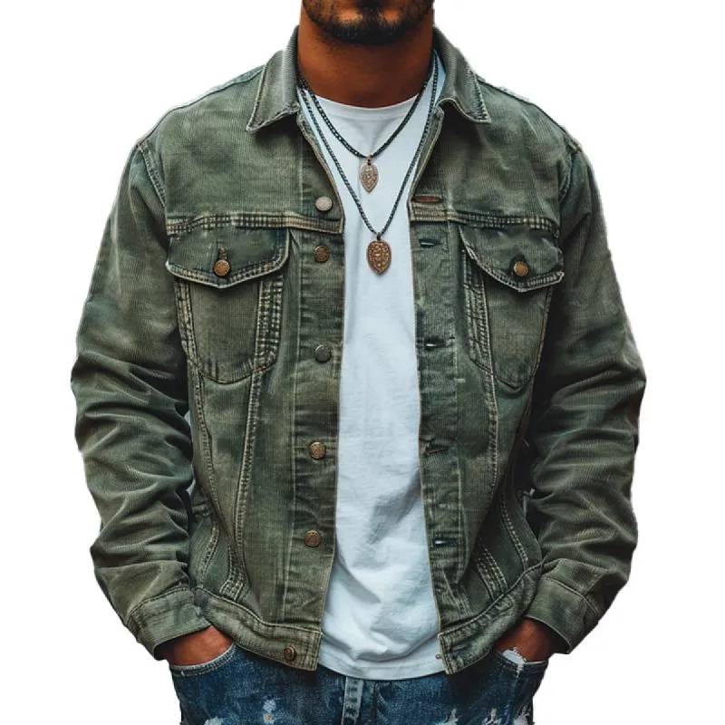 Men's Vintage Washed Lapel Denim Jacket 10944540X sold by Manly