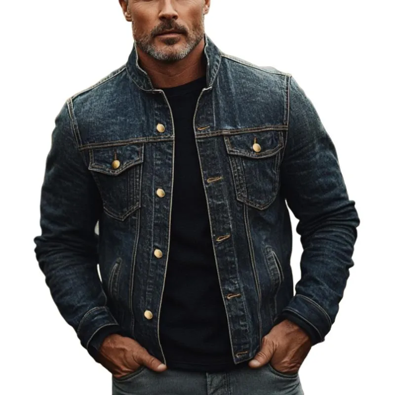 Men's Classic Stand Collar Denim Jacket 83100919F sold by Manly