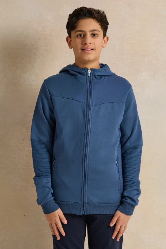 Senior Boys Blue Zipthru Hooded Sweatshirt sold by Redtag