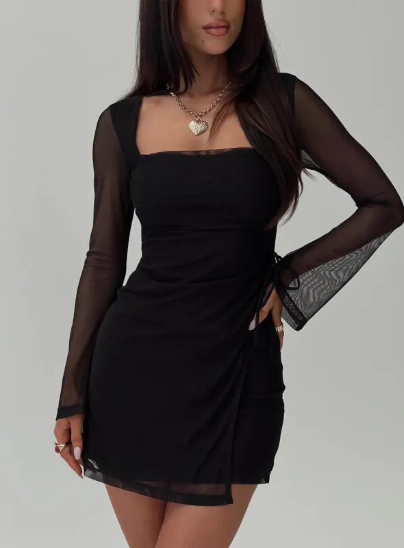 Martinez Long Sleeve Mini Dress Black sold by Princess Polly