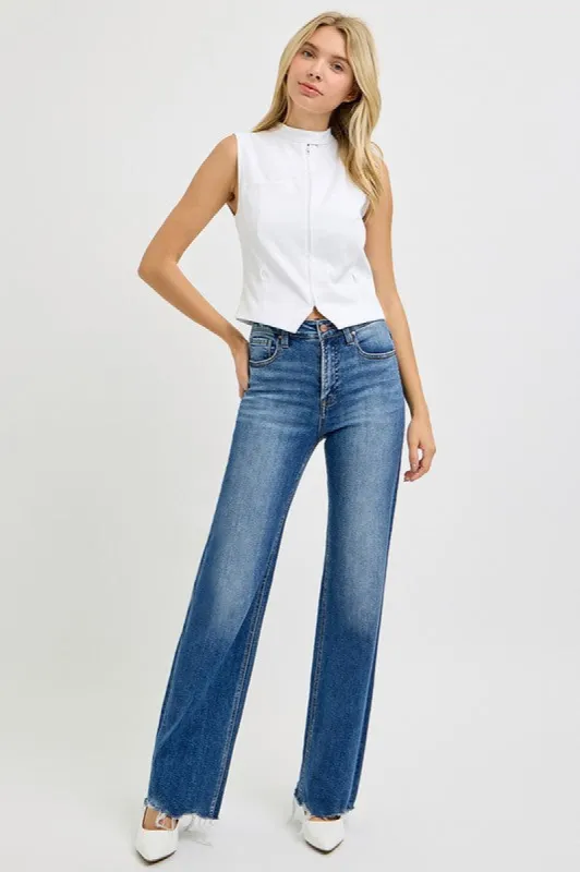 RISEN Tummy Control High Rise Raw Cut Jeans sold by The Dogwood Boutique