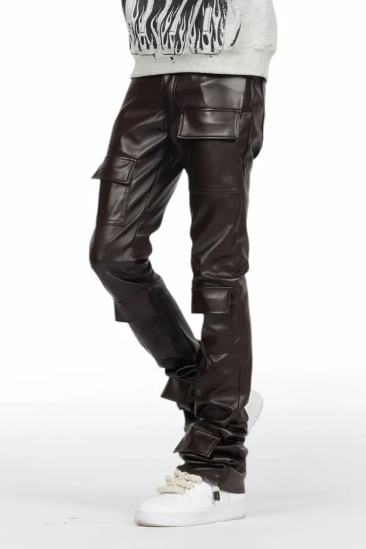 Petrus Brown PU Stacked Flare Leather Jean sold by Rockstar Original