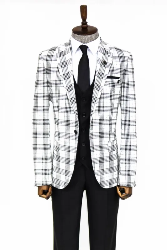 Checked Slim Fit Black-White Men Suit - Wessi sold by Wessi
