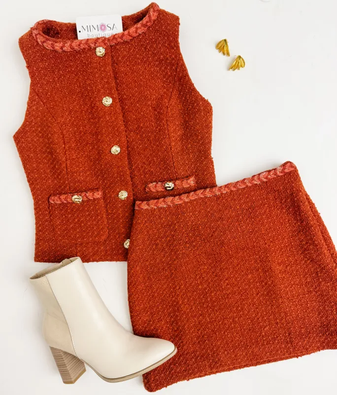 Pumpkin Spice Tweed Skirt sold by Mimosa