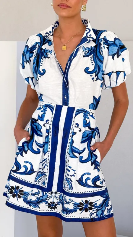 Laraine Mini Skirt - Sapphire / White Zayna sold by Billy J