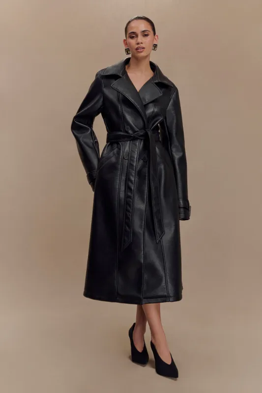 Tarah Faux Leather Trench Coat - Black sold by Meshki