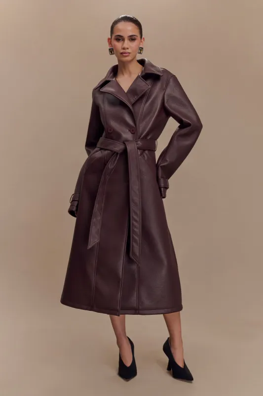 Tarah Faux Leather Trench Coat - Cacao Brown sold by Meshki