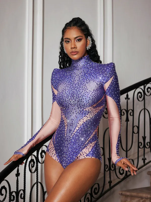 Genica Long Sleeve Rhinestone Bodysuit sold by Mew Mews