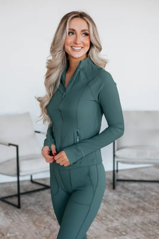 Rixie Ribbed Active Jacket - Spruce sold by Wild Oak Boutique