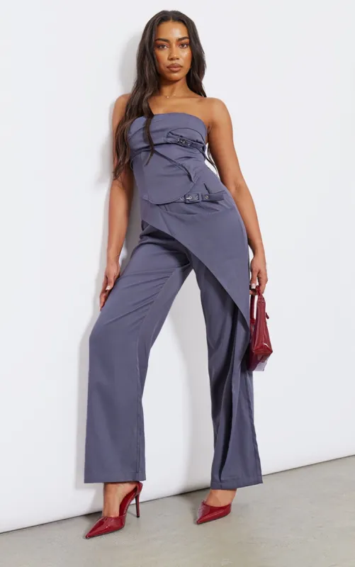  Tall Charcoal Tailored Cut Out Detail Wide Leg Trousers sold by Pretty Little Thing