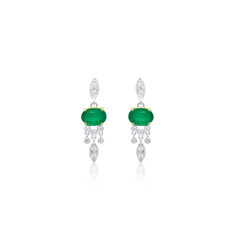 Diamond and Emerald Drop Studs sold by Meira T