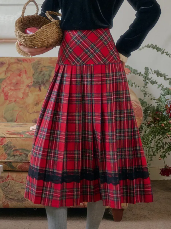 Drew A-Line Contrastng Pleated Plaid Skirt sold by Simple Retro
