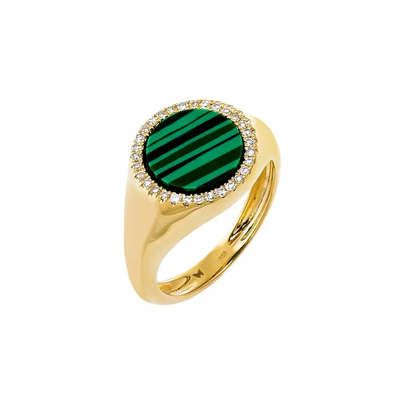 Diamond Pave Outline Colored Stone Signet Pinky Ring 14K sold by Adina Eden's