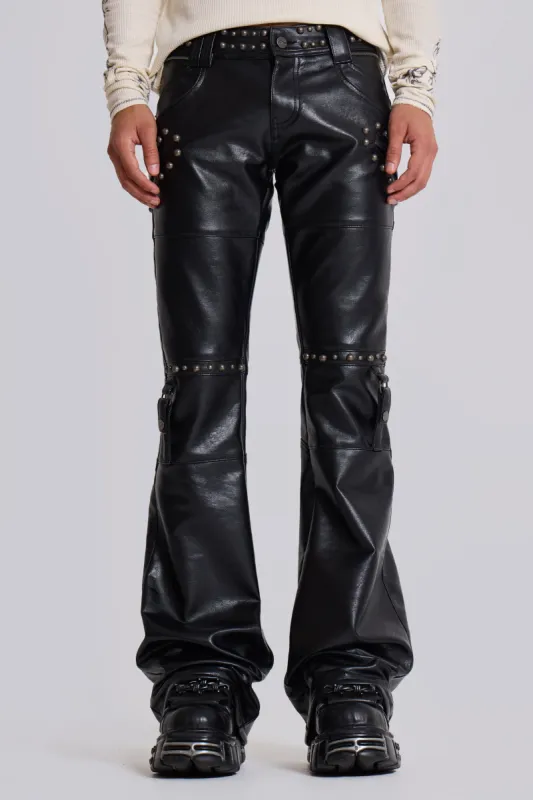 【KOOLOSET】Studded Bermuda Banding Pants SEMATOMALA Women's Studded Belt Bell Bottom Black Long Pants