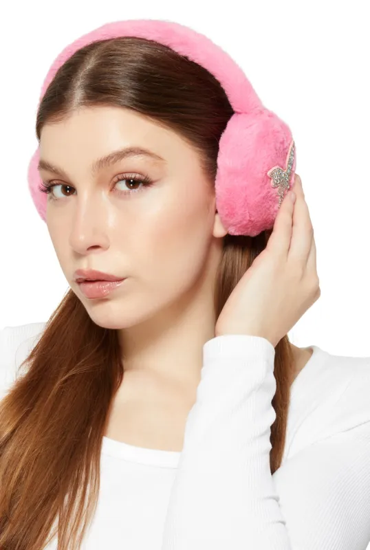 Rhinestone Butterfly Faux Fur Earmuffs sold by Rainbow
