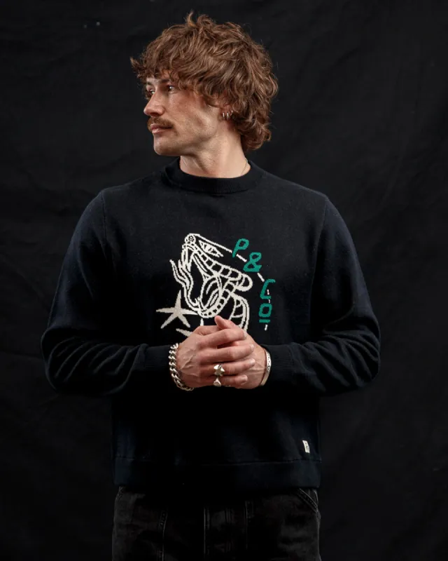 Snake Bite Knit Jumper - Washed Black sold by P & Co
