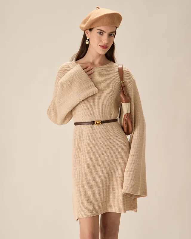 Beige Drop Shoulder Sweater Mini Dress sold by rihoas