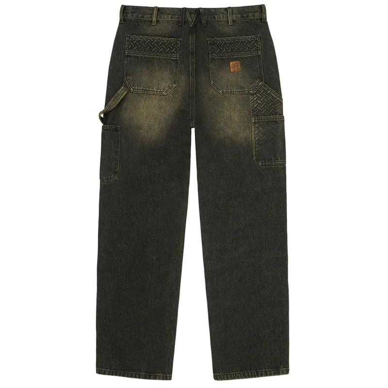 STEEL EMBOSSED DENIM CARPENTER PANTS sold by Menace