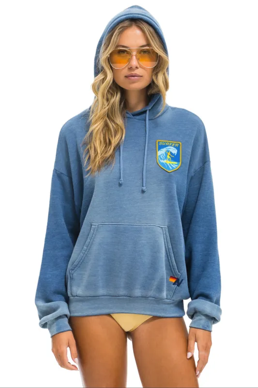 SURFER WAVE PATCH  PULLOVER RELAXED HOODIE - FADED WATER sold by Aviator Nation