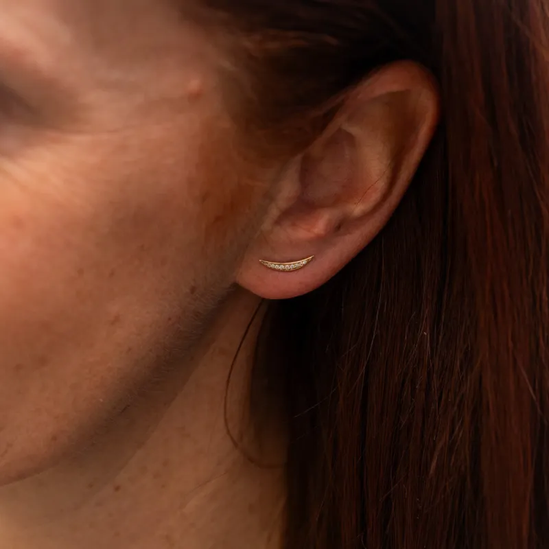 The Selene Earrings | 9k Yellow Gold Crescent Moon Pave Lab Diamond Studs sold by Ethica Diamonds