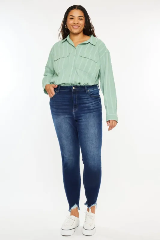 Kancan Full Size High Rise Frayed Ankle Skinny Jeans sold by Roxie’s Picks